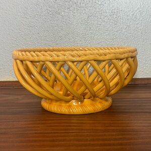 Woven Ceramic Fruit Bowl in Mustard Yellow